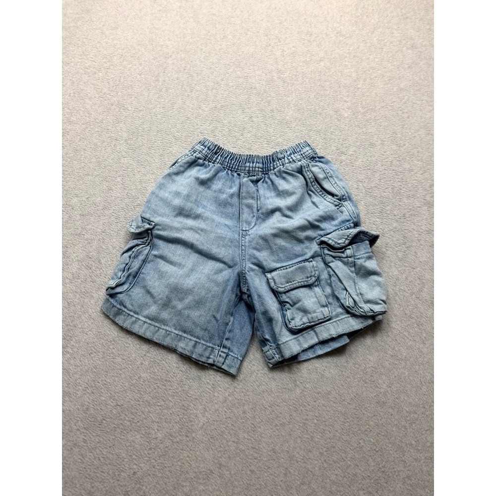 Zara Kids Boys Light Wash Blue Denim Cargo Shorts Elastic Waist Size 7 122cm